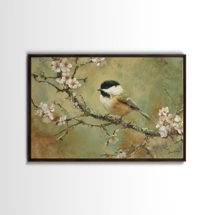 Small Bird on a Flowering Branch Canvas Print, Bed and Breakfast Art, Bedroom Wall Art, Living Room Decor, Watercolor Art, BAB-3x2-42