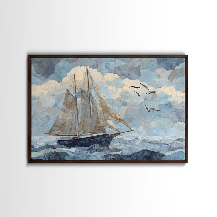 Coastal Inn Sailboat at Sunrise Framed Canvas Print, Bed and Breakfast Art, Gallery Decor, Living Room Decor, Fine Art, BAB-3x2-45