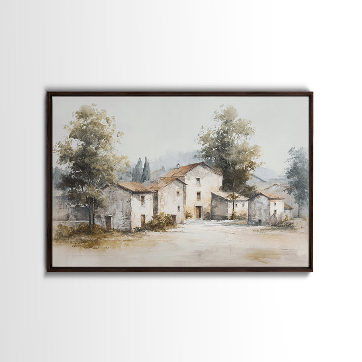 Soft Watercolor Village Street at Dawn Canvas Print, Bed and Breakfast Art, Folk Art, Living Room Decor, Fine Art, BAB-3x2-57