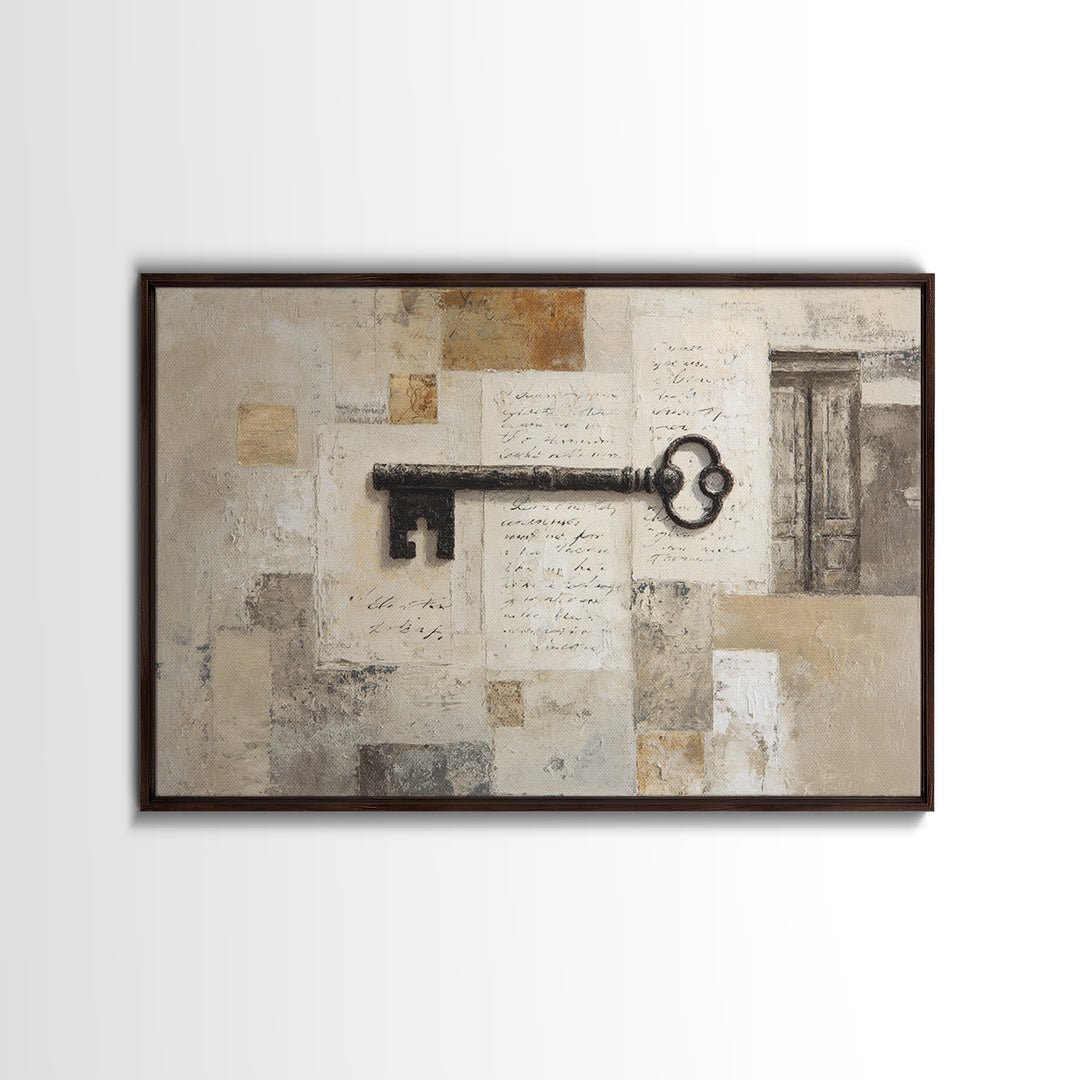 Antique Key and Handwritten Letter Arrangement Without Canvas Print, Bed and Breakfast Art, Bedroom Art, Living Room Decor, BAB-3x2-61