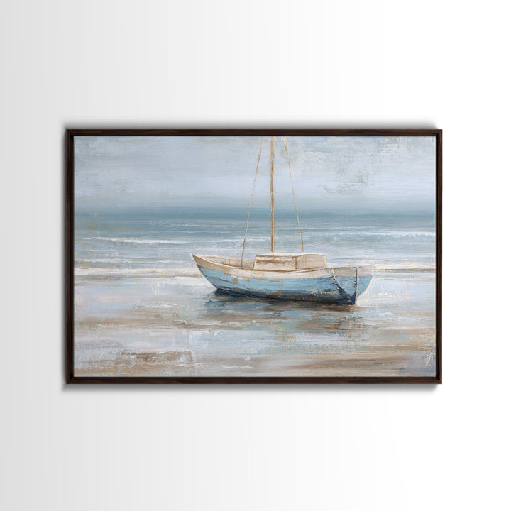 Coastal Inn Sailboat at Sunrise Framed Canvas Print, Bed and Breakfast Art, Gallery Decor, Living Room Decor, Fine Art, BAB-3x2-69