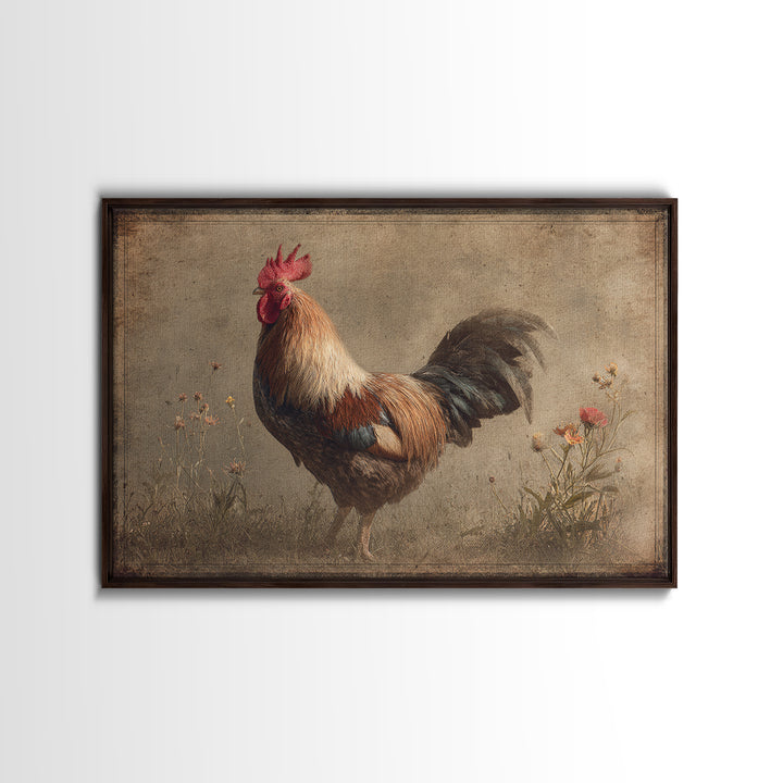 Rooster and Wildflower Country Portrait Canvas Print, Bed and Breakfast Art, Rustic Home Decor, Living Room Decor, BAB-3x2-71