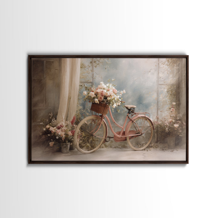 Old Bicycle with Flowers in Basket Canvas Print, Bed and Breakfast Art, Print, Living Room Decor, Watercolor Art, BAB-3x2-75