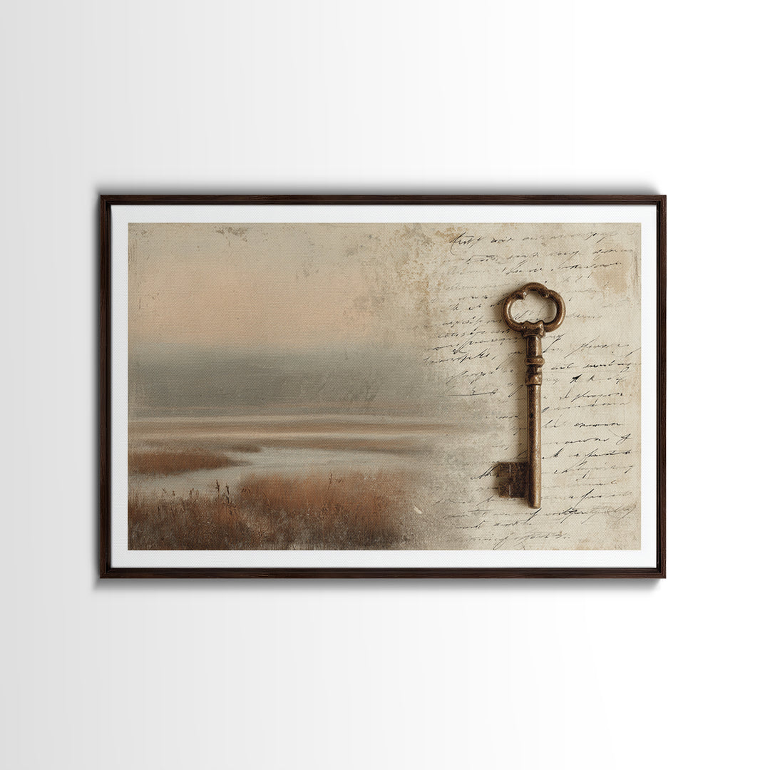 Antique Key and Handwritten Canvas Print, Bed and Breakfast Art, Statement Artwork, Living Room Decor, Fine Art Print, BAB-3x2-85
