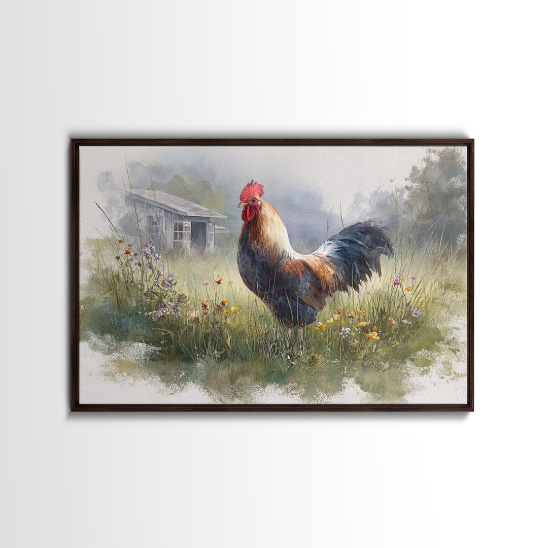 Rooster and Wildflower Country Portrait Canvas Print, Bed and Breakfast Art, Canvas Wall Art, Living Room Decor, BAB-3x2-95