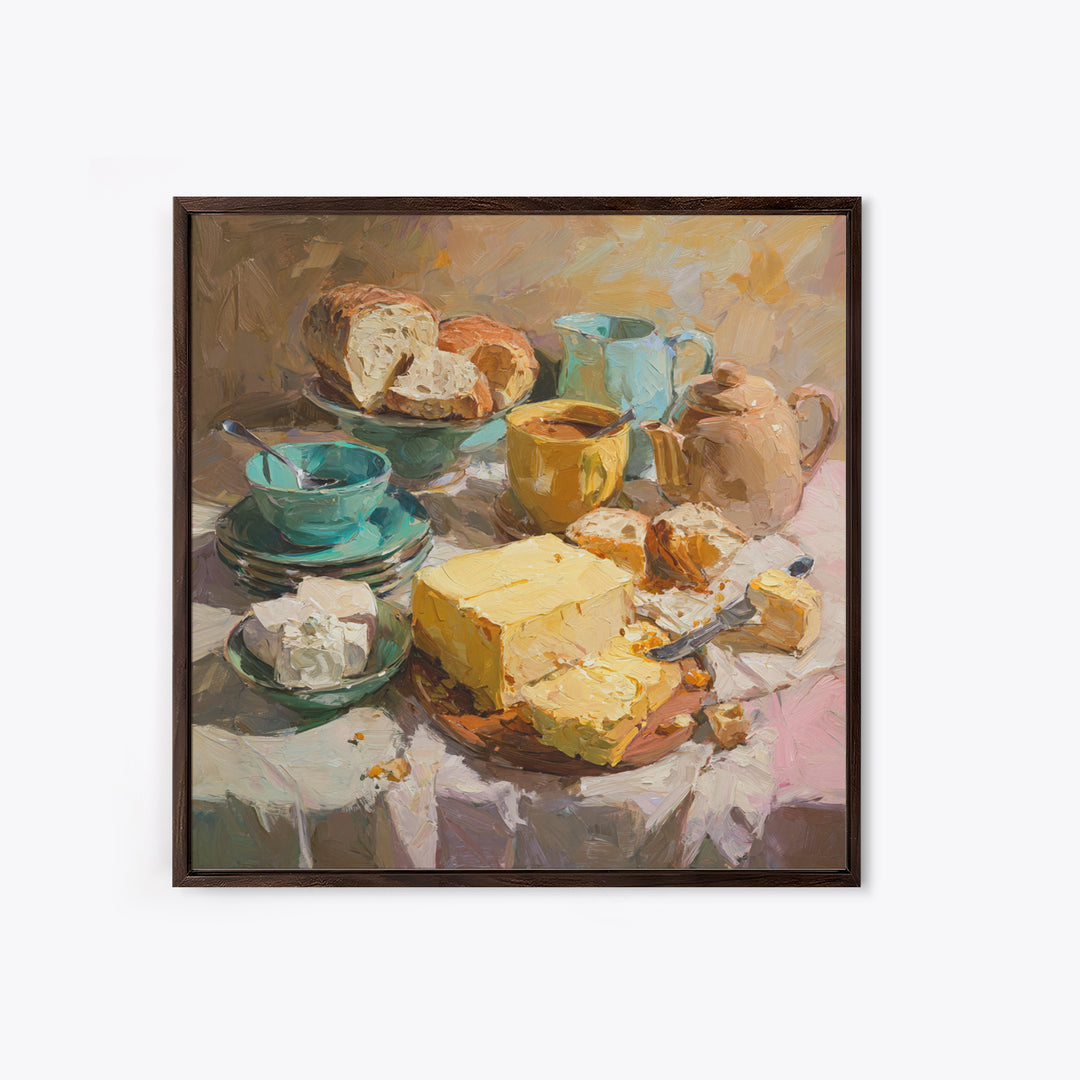 Painterly Eclair and Coffee Still Life Framed Canvas Print, Bakery Art, Print, Bakery Decor, Fine Art, Patisserie, Food Art, BAK-1x1-12