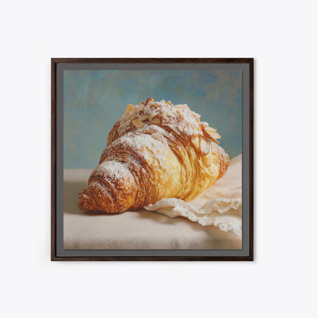 Almond Croissant Closeup Canvas Print, Bakery Art, Kitchen Prints, Bakery Decor, Oil Painting, Patisserie, Fine Art, Kids Art, BAK-1x1-15
