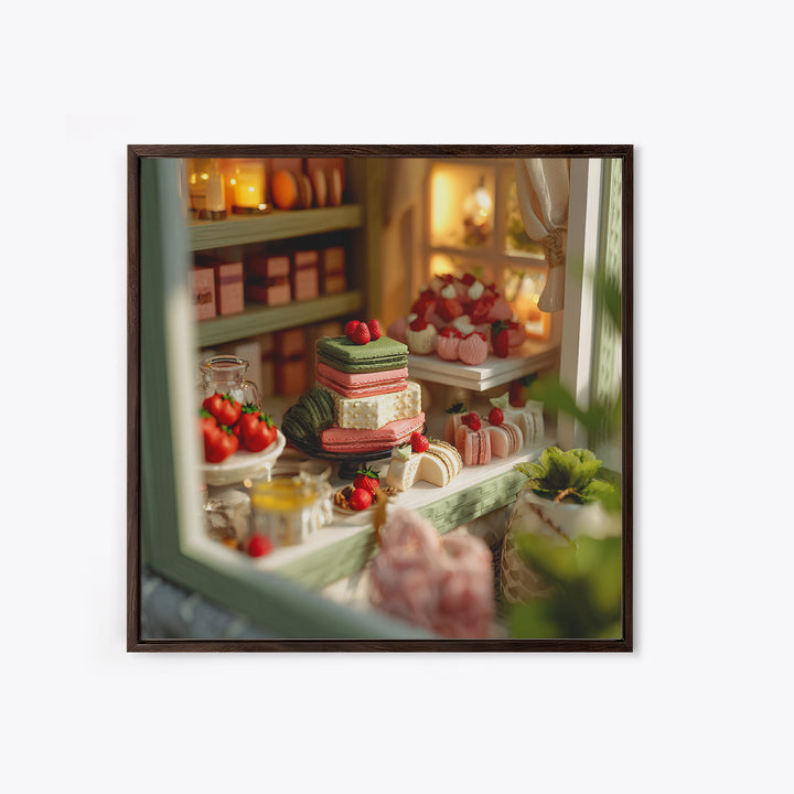 French Patisserie Window Display of Pastel Pastries Canvas Print, Bakery Art, Neutral Wall Art, Bakery Decor, Patisserie, BAK-1x1-2