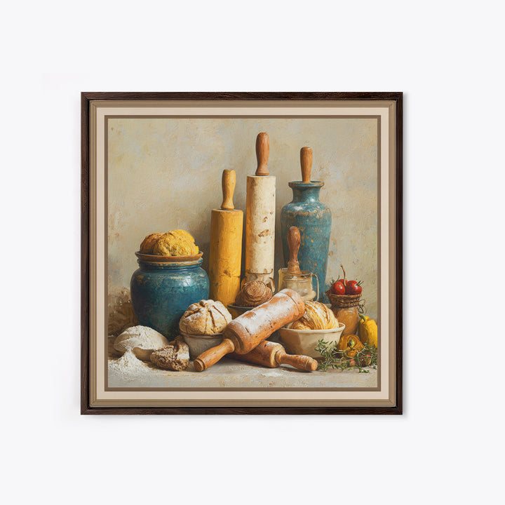 Patisserie Pattern of Rolling Pins and Pastries Framed Canvas Print, Bakery Art, Neutral Decor, Bakery Decor, Patisserie, BAK-1x1-21