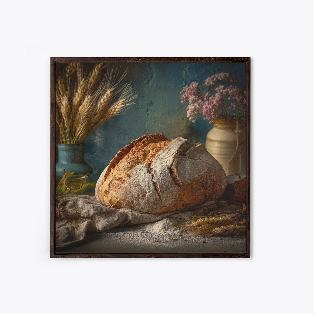 Rustic Loaf of Bread Framed Canvas Print, Bakery Art, Kitchen Wall Art, Bakery Decor, Oil Painting, Patisserie, BAK-1x1-28