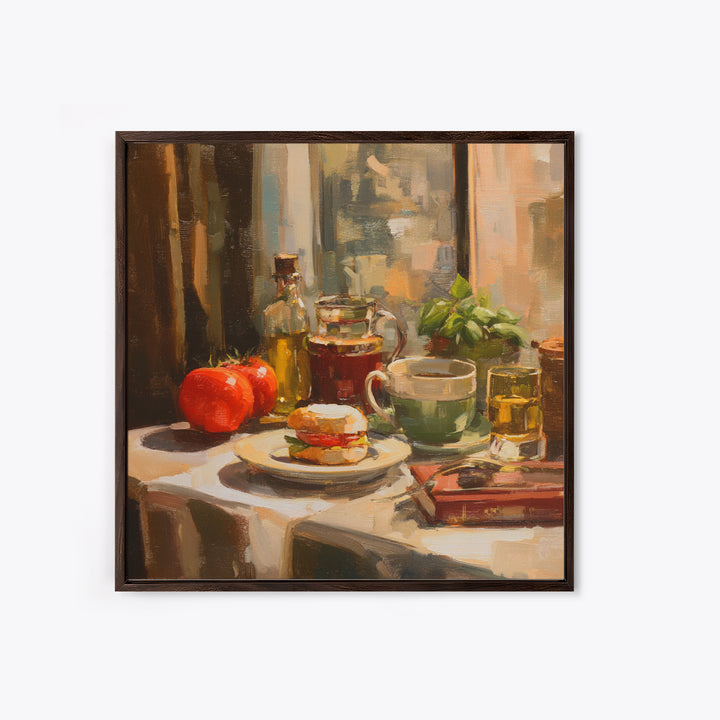 Painterly Eclair and Coffee Still Life Canvas Print, Bakery Art, Printable Art, Bakery Decor, Watercolor Art, Patisserie, BAK-1x1-36