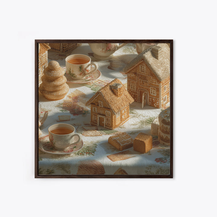 Gingerbread Houses in Charming Folk Art Style Framed Canvas Print, Bakery Art, Gallery Decor, Bakery Decor, Patisserie, BAK-1x1-38