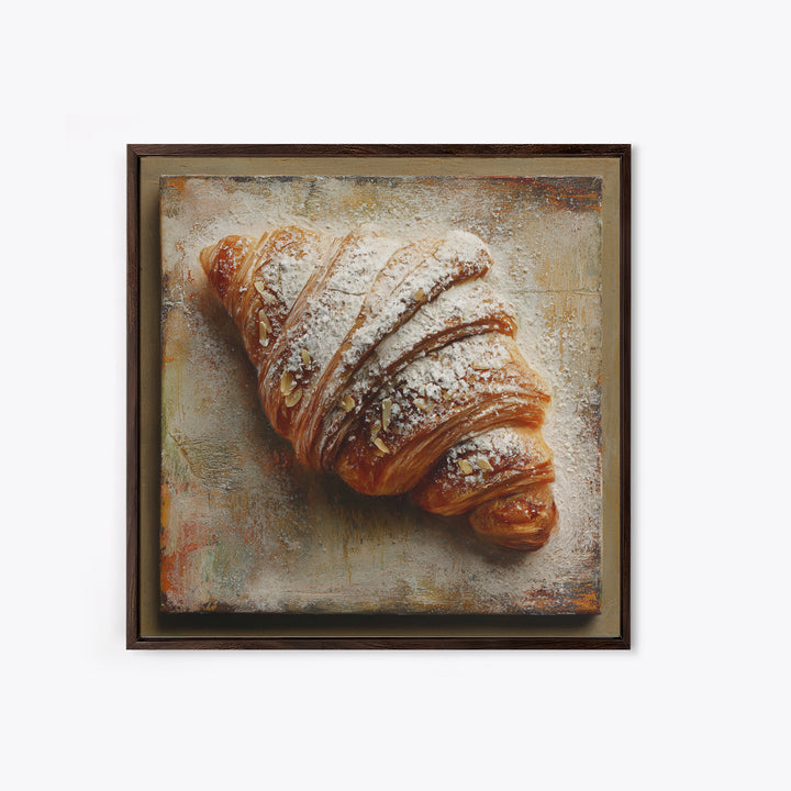 Almond Croissant Closeup Framed Canvas Print, Bakery Art, Kitchen Art Print, Bakery Decor, Fine Art, Patisserie, Modern Decor, BAK-1x1-39