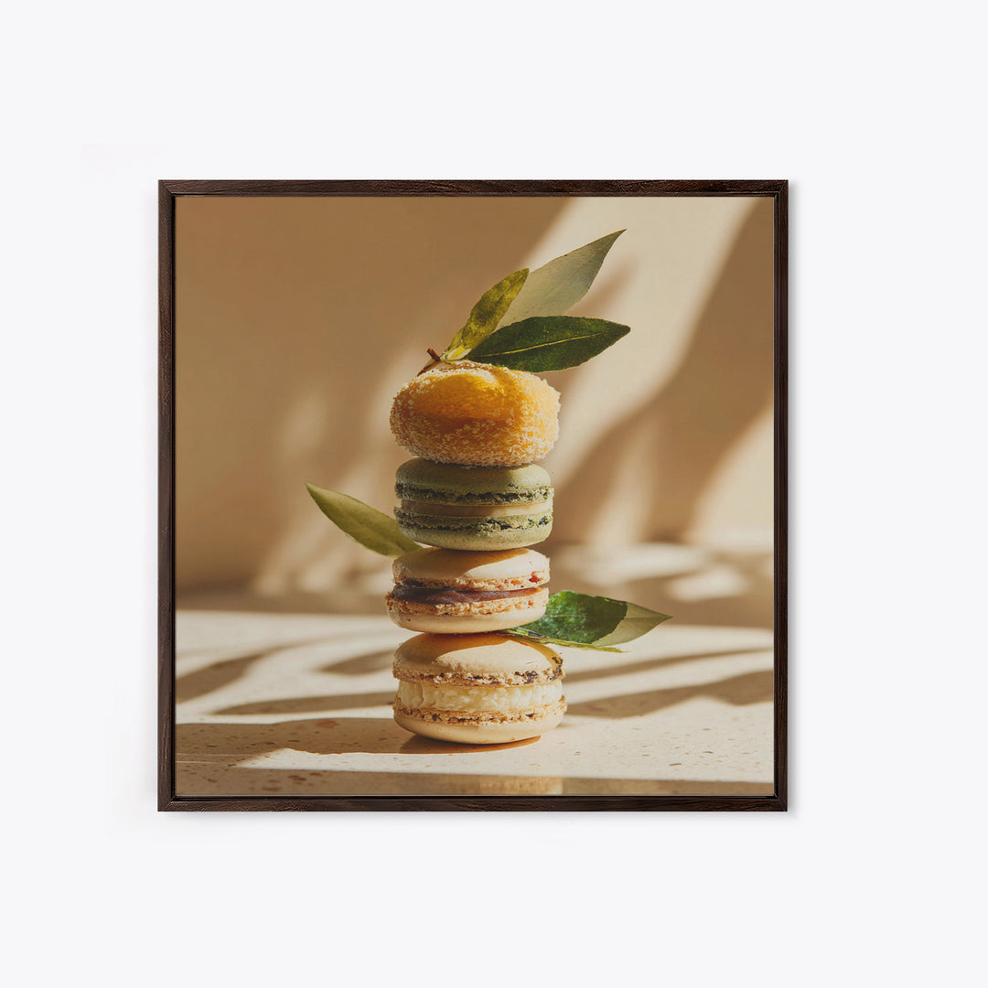 Single Perfect Macaron Tower Framed Canvas Print, Bakery Art, Bakery, Bakery Decor, Oil Painting, Patisserie, Minimalist Decor, BAK-1x1-51