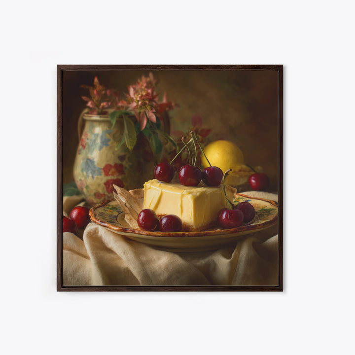 Cherry Tart Still Life Framed Canvas Print, Bakery Art, Textured Painting, Bakery Decor, Fine Art, Patisserie, Printable Art, BAK-1x1-53