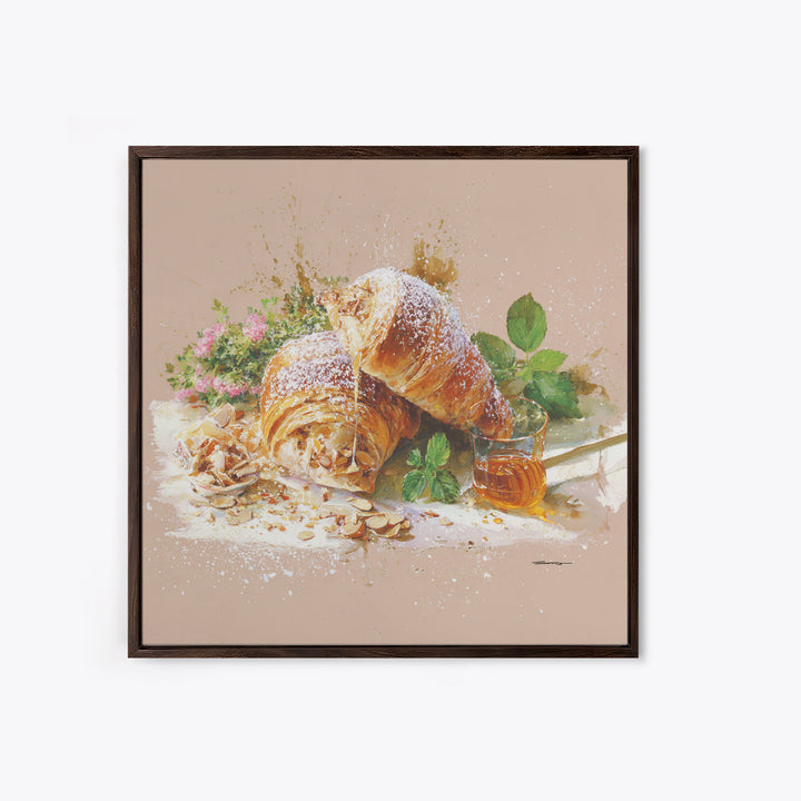 Almond Croissant Closeup Framed Canvas Print, Bakery Art, Neutral Decor, Bakery Decor, Fine Art, Patisserie, Home Decor, BAK-1x1-63