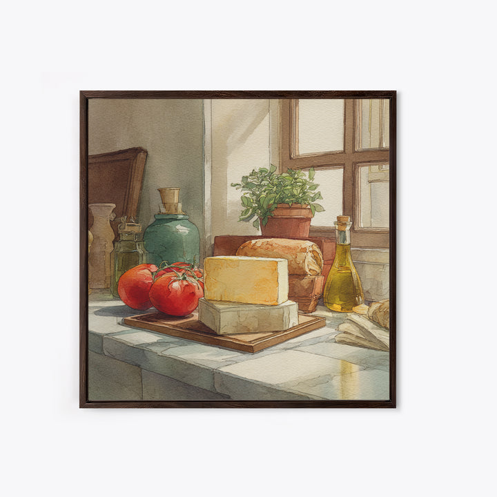 Baguette and Butter Still Life on Marble Framed Canvas Print, Bakery Art, Fine Art Print, Bakery Decor, Fine Art, Patisserie, BAK-1x1-80