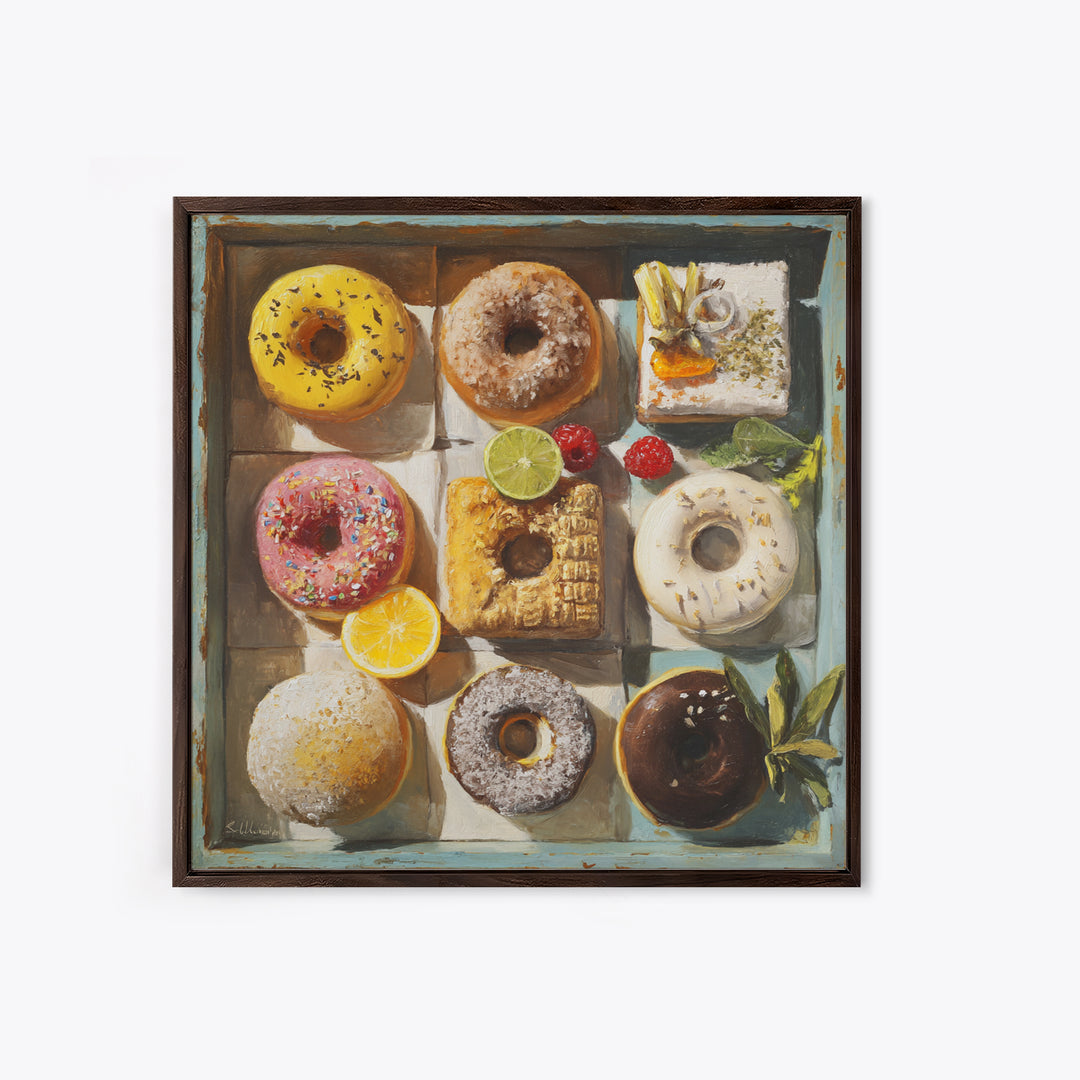 Whimsical Donut Assortment Canvas Print, Bakery Art, Print, Bakery Decor, Fine Art, Patisserie, Food Art, Kitchen Print, BAK-1x1-81