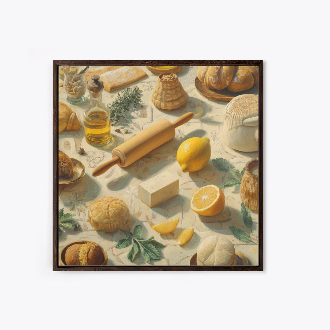 Patisserie Pattern of Rolling Pins and Pastries Framed Canvas Print, Bakery Art, Wall Art, Bakery Decor, Oil Painting, BAK-1x1-93