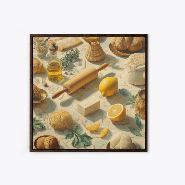 Patisserie Pattern of Rolling Pins and Pastries Framed Canvas Print, Bakery Art, Wall Art, Bakery Decor, Oil Painting, BAK-1x1-93