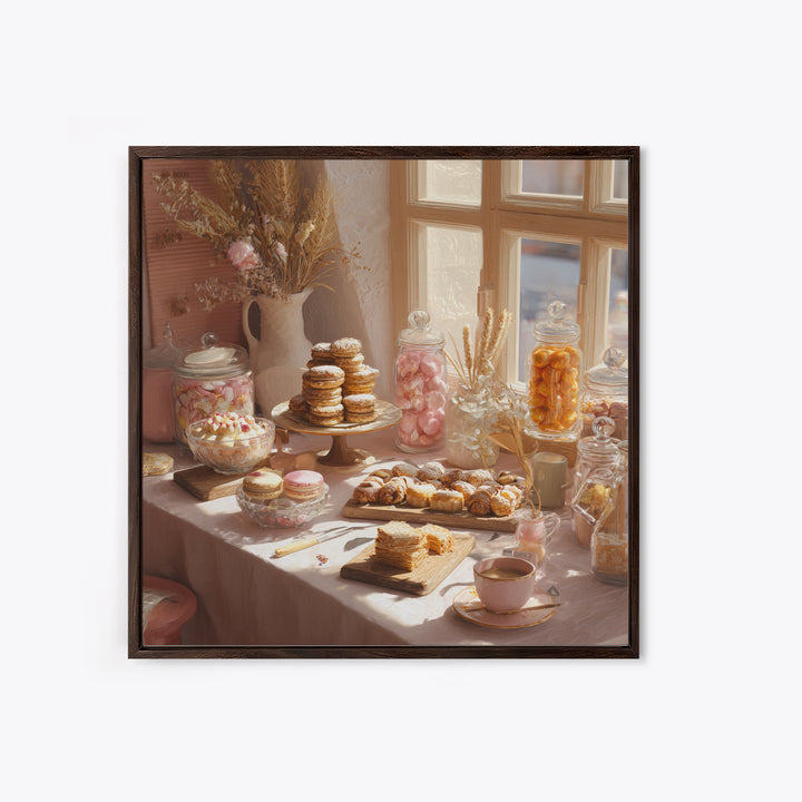 French Patisserie Window Display of Pastel Pastries Canvas Print, Bakery Art, Textured Painting, Bakery Decor, Patisserie, BAK-1x1-98