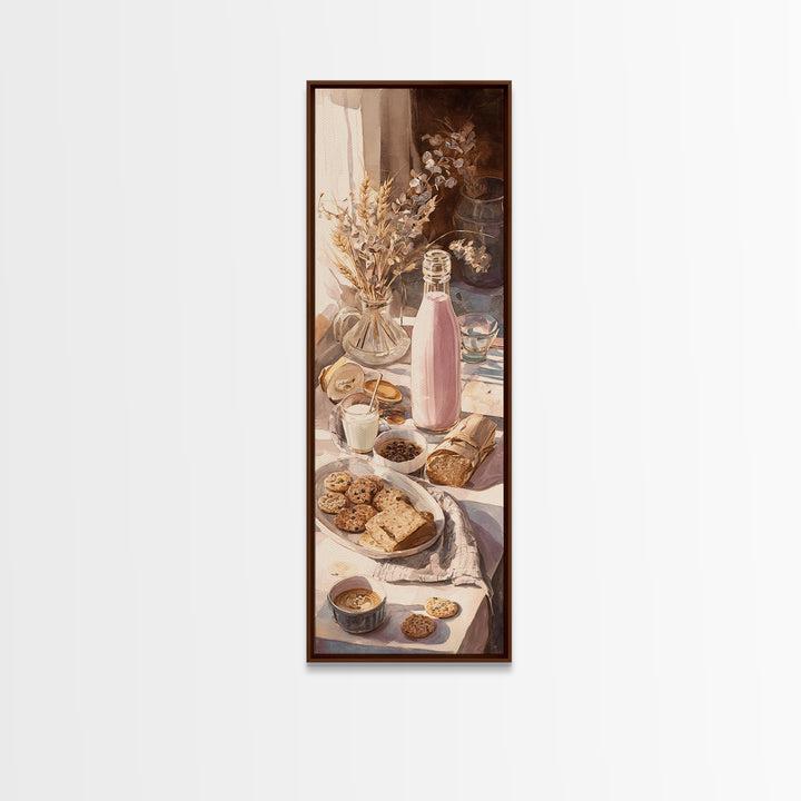 Milk Bottle and Cookies Nostalgic Still Life Canvas Print, Bakery Art, Dining Room Art, Bakery Decor, Fine Art, Patisserie, BAK-1x3-10