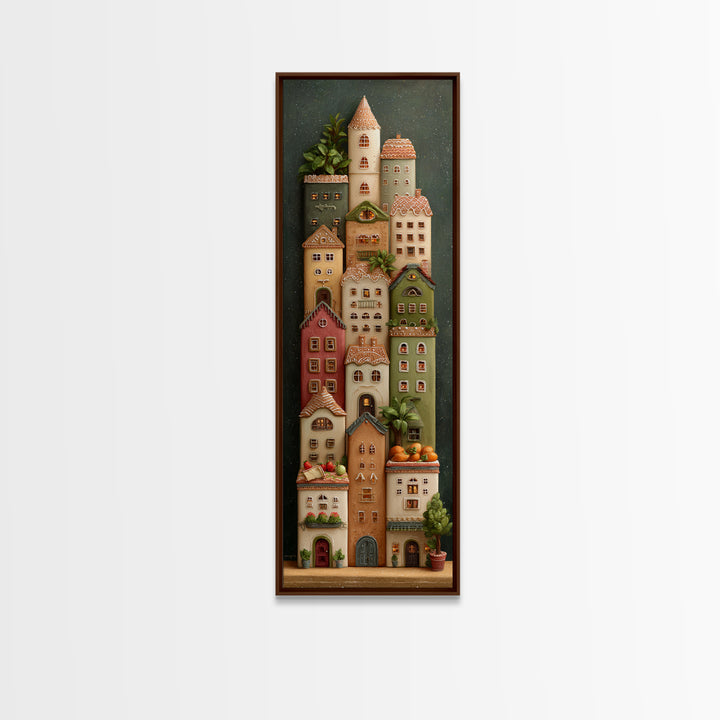 Gingerbread Houses in Charming Folk Art Style Canvas Print, Bakery Art, Kids Art, Bakery Decor, Fine Art, Patisserie, BAK-1x3-2