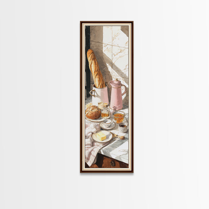 Baguette and Butter Still Life on Marble Framed Canvas Print, Bakery Art, Wall Decor, Bakery Decor, Fine Art, Patisserie, BAK-1x3-20