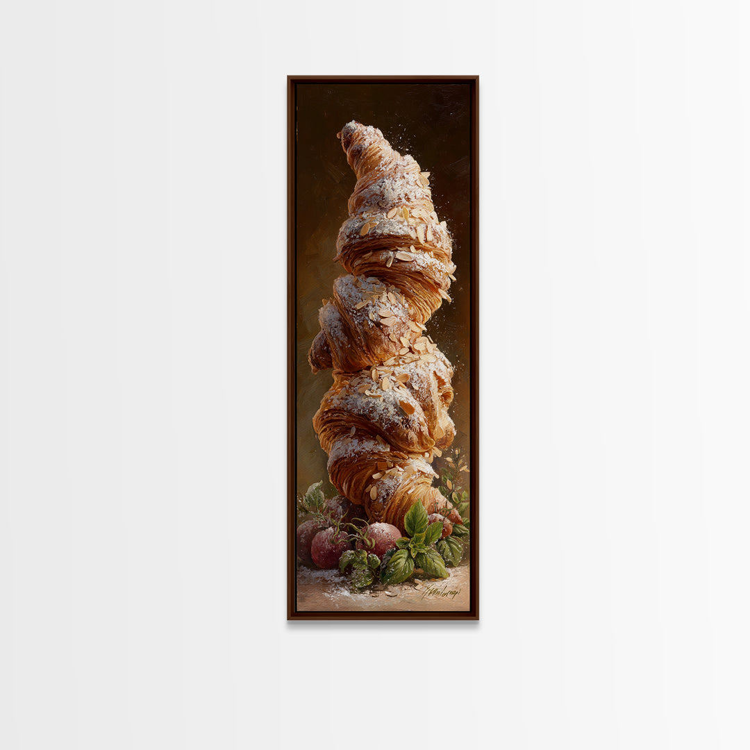 Almond Croissant Closeup Canvas Print, Bakery Art, Kitchen Prints, Bakery Decor, Oil Painting, Patisserie, Fine Art, Kids Art, BAK-1x3-27