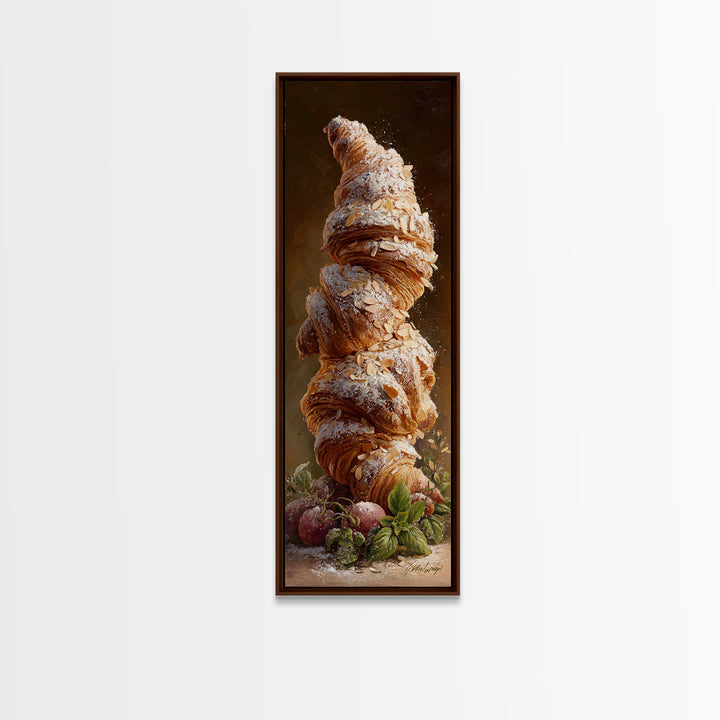 Almond Croissant Closeup Canvas Print, Bakery Art, Kitchen Prints, Bakery Decor, Oil Painting, Patisserie, Fine Art, Kids Art, BAK-1x3-27