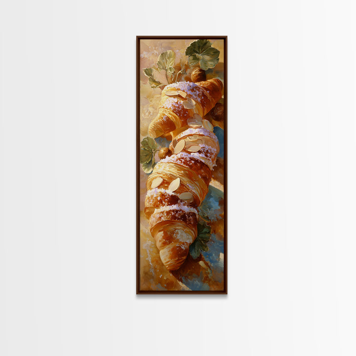 Almond Croissant Closeup Framed Canvas Print, Bakery Art, Printable Art, Bakery Decor, Watercolor Art, Patisserie, BAK-1x3-3