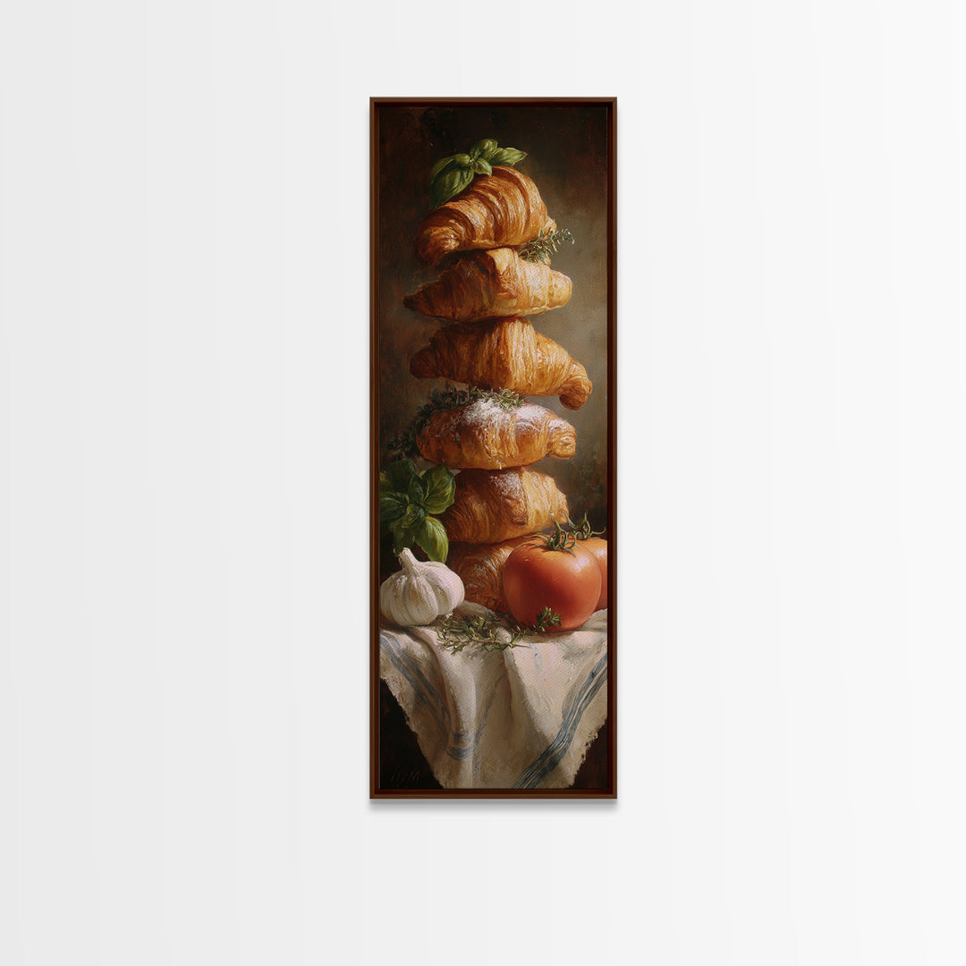 Buttery Croissants Stacked on Striped Linen Canvas Print, Bakery Art, Minimalist Decor, Bakery Decor, Fine Art, Patisserie, BAK-1x3-37