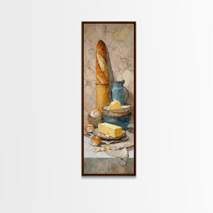 Baguette and Butter Still Life on Marble Canvas Print, Bakery Art, Digital Print, Bakery Decor, Fine Art, Patisserie, BAK-1x3-44