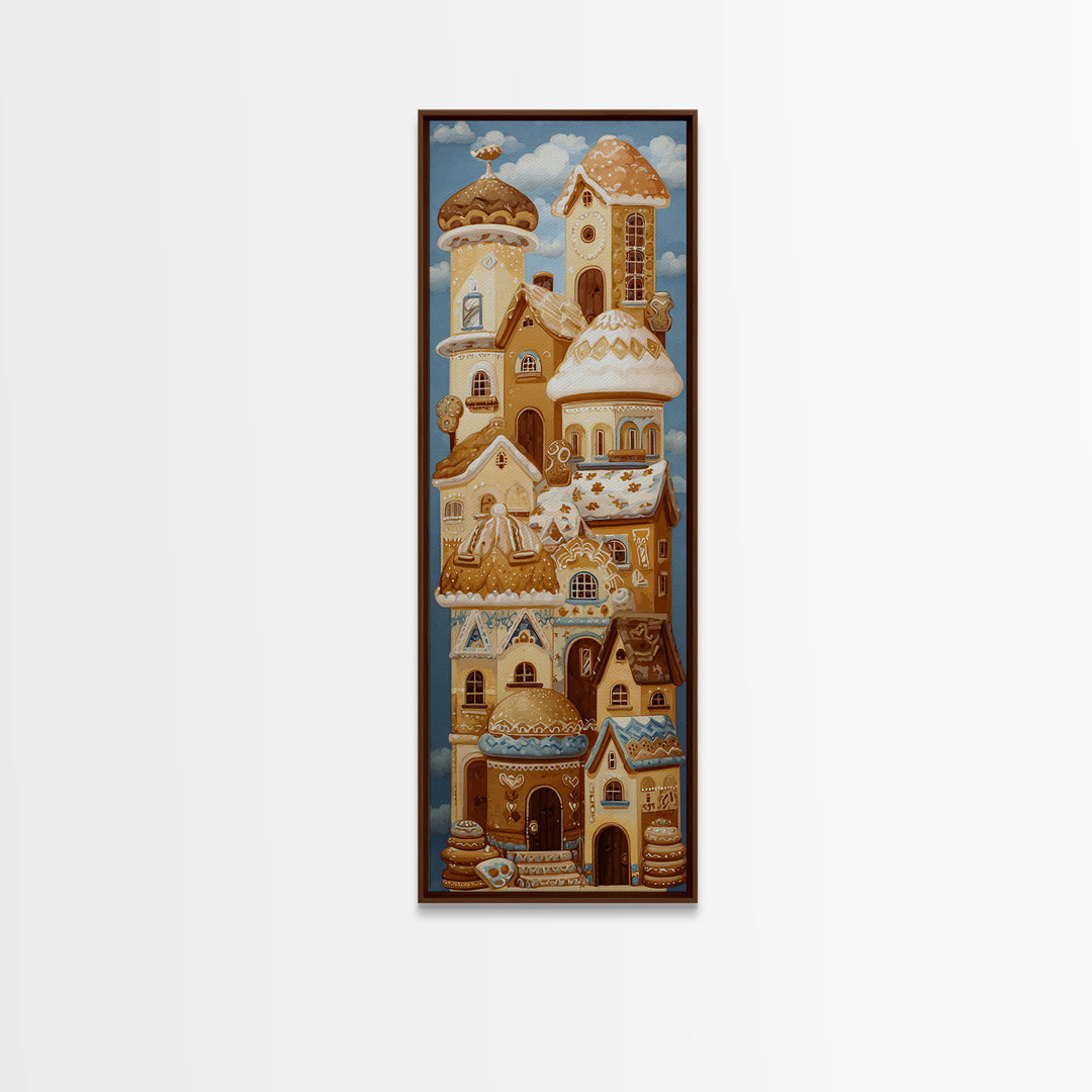 Gingerbread Houses in Charming Folk Art Style Framed Canvas Print, Bakery Art, Fine Art Print, Bakery Decor, Patisserie, BAK-1x3-50