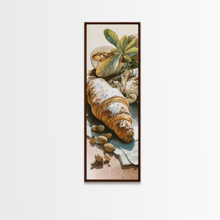 Almond Croissant Closeup Canvas Print, Bakery Art, French Wall Art, Bakery Decor, Abstract Art, Patisserie, Room Decor, BAK-1x3-51