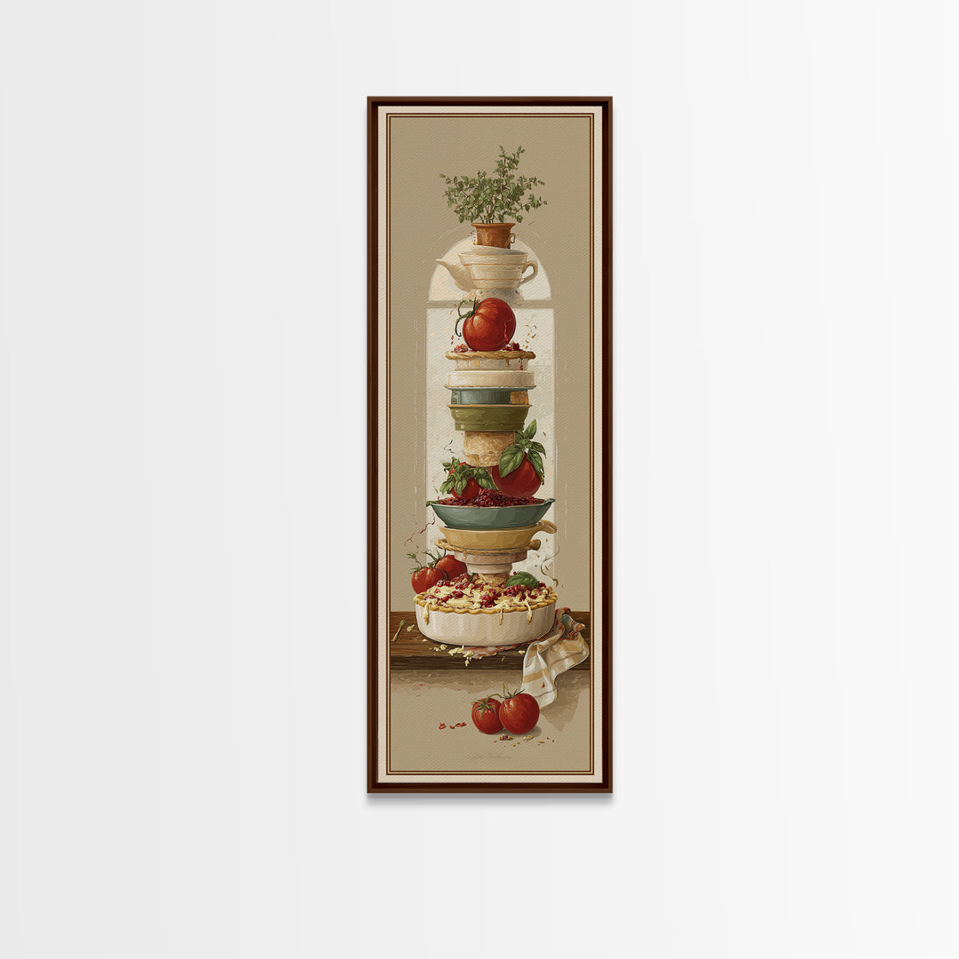 Retro Diner Pie Illustration Framed Canvas Print, Bakery Art, Kitchen Art, Bakery Decor, Fine Art, Patisserie, Neutral Wall Art, BAK-1x3-52