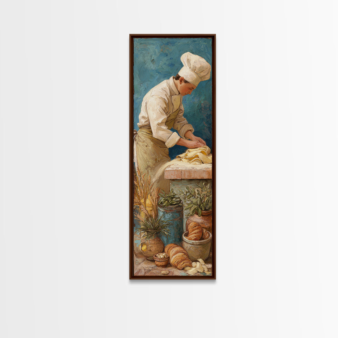 Baker Hands Shaping Dough Framed Canvas Print, Bakery Art, Textured Painting, Bakery Decor, Fine Art, Patisserie, Printable Art, BAK-1x3-53