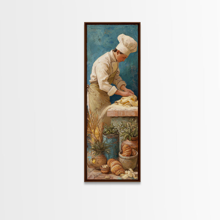 Baker Hands Shaping Dough Framed Canvas Print, Bakery Art, Textured Painting, Bakery Decor, Fine Art, Patisserie, Printable Art, BAK-1x3-53