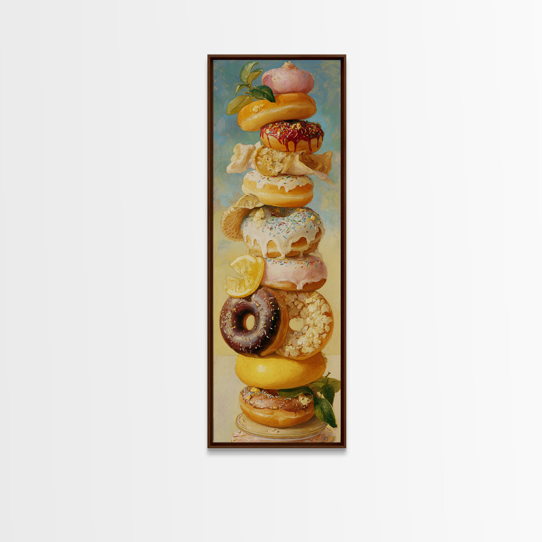 Whimsical Donut Assortment Framed Canvas Print, Bakery Art, Wall Art, Bakery Decor, Oil Painting, Patisserie, BAK-1x3-69