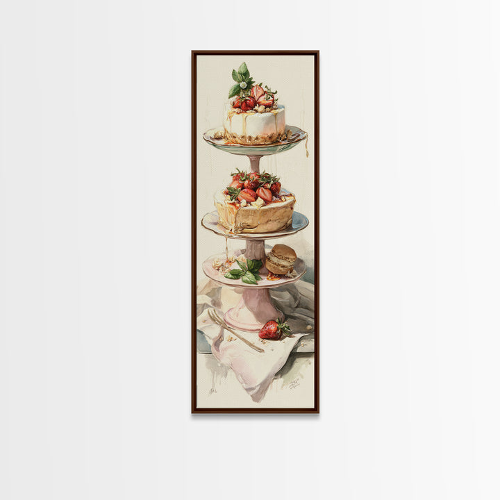 Pastel Cake Stand Canvas Print, Bakery Art, Kitchen Wall Decor, Bakery Decor, Fine Art, Patisserie, Whimsical Wall Art, BAK-1x3-73