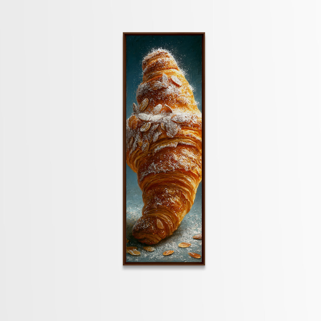 Almond Croissant Closeup Framed Canvas Print, Bakery Art, Neutral Decor, Bakery Decor, Fine Art, Patisserie, Home Decor, BAK-1x3-75