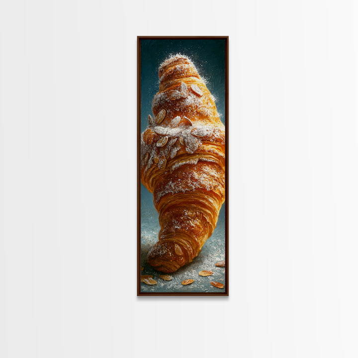Almond Croissant Closeup Framed Canvas Print, Bakery Art, Neutral Decor, Bakery Decor, Fine Art, Patisserie, Home Decor, BAK-1x3-75