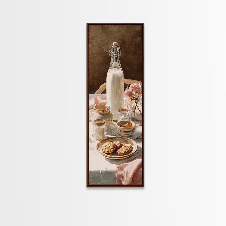 Milk Bottle and Cookies Nostalgic Still Life Canvas Print, Bakery Art, Boho Decor, Bakery Decor, Oil Painting, Patisserie, BAK-1x3-82