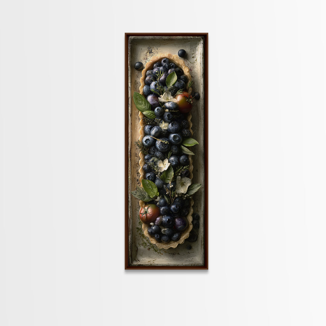 Blueberry Galette with Rustic Farmhouse Texture Framed Canvas Print, Bakery Art, Kids Art, Bakery Decor, Fine Art, Patisserie, BAK-1x3-83