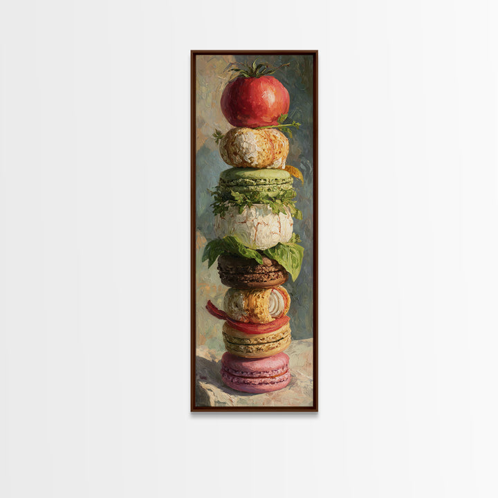 Single Perfect Macaron Tower Framed Canvas Print, Bakery Art, Statement Artwork, Bakery Decor, Fine Art, Patisserie, Art Print, BAK-1x3-87