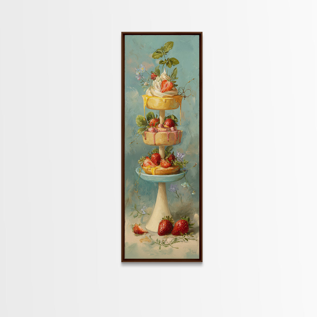 Pastel Cake Stand Canvas Print, Bakery Art, Boho Decor, Bakery Decor, Oil Painting, Patisserie, Kitchen Decor, BAK-1x3-97
