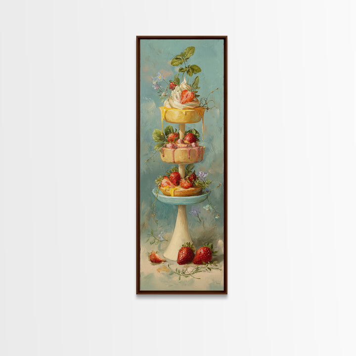 Pastel Cake Stand Canvas Print, Bakery Art, Boho Decor, Bakery Decor, Oil Painting, Patisserie, Kitchen Decor, BAK-1x3-97