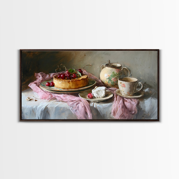 Cherry Tart Still Life Framed Canvas Print, Bakery Art, Digital Print, Bakery Decor, Fine Art, Patisserie, Kitchen Art Print, BAK-2x1-1