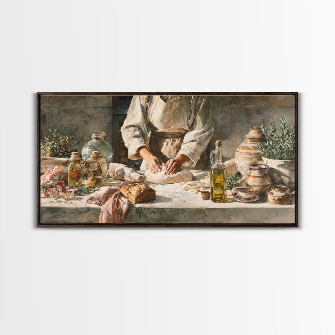 Baker Hands Shaping Dough Framed Canvas Print, Bakery Art, Printable Wall Art, Bakery Decor, Patisserie, Coffee Wall Art, BAK-2x1-13
