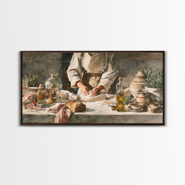 Baker Hands Shaping Dough Framed Canvas Print, Bakery Art, Printable Wall Art, Bakery Decor, Patisserie, Coffee Wall Art, BAK-2x1-13